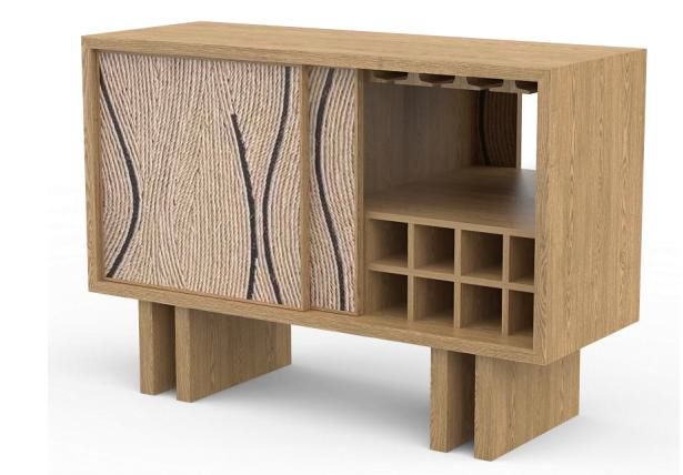 Oak wood with thread design bar cabinet